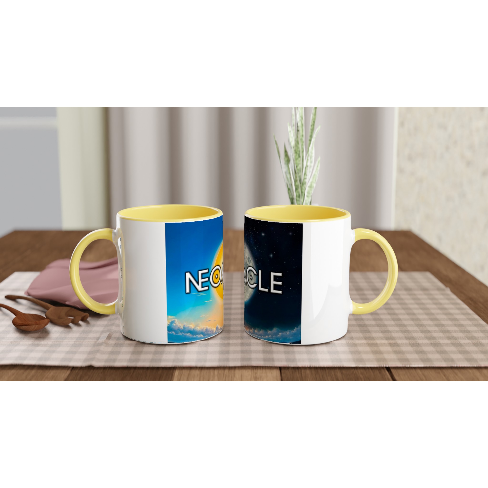 White 11oz Ceramic Mug with Color Inside Ceramic Yellow