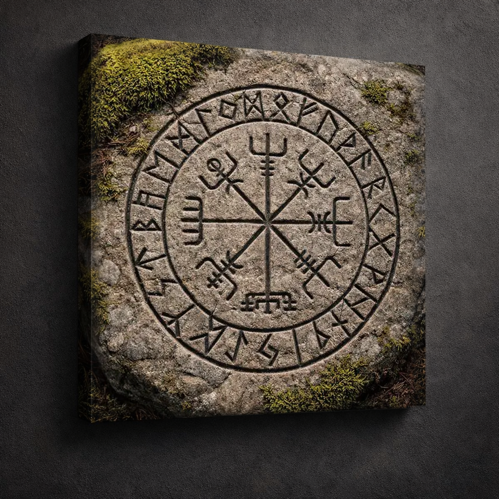 Vegvísir en Lienzo – El Compás Vikingo de la Protección y el Destino