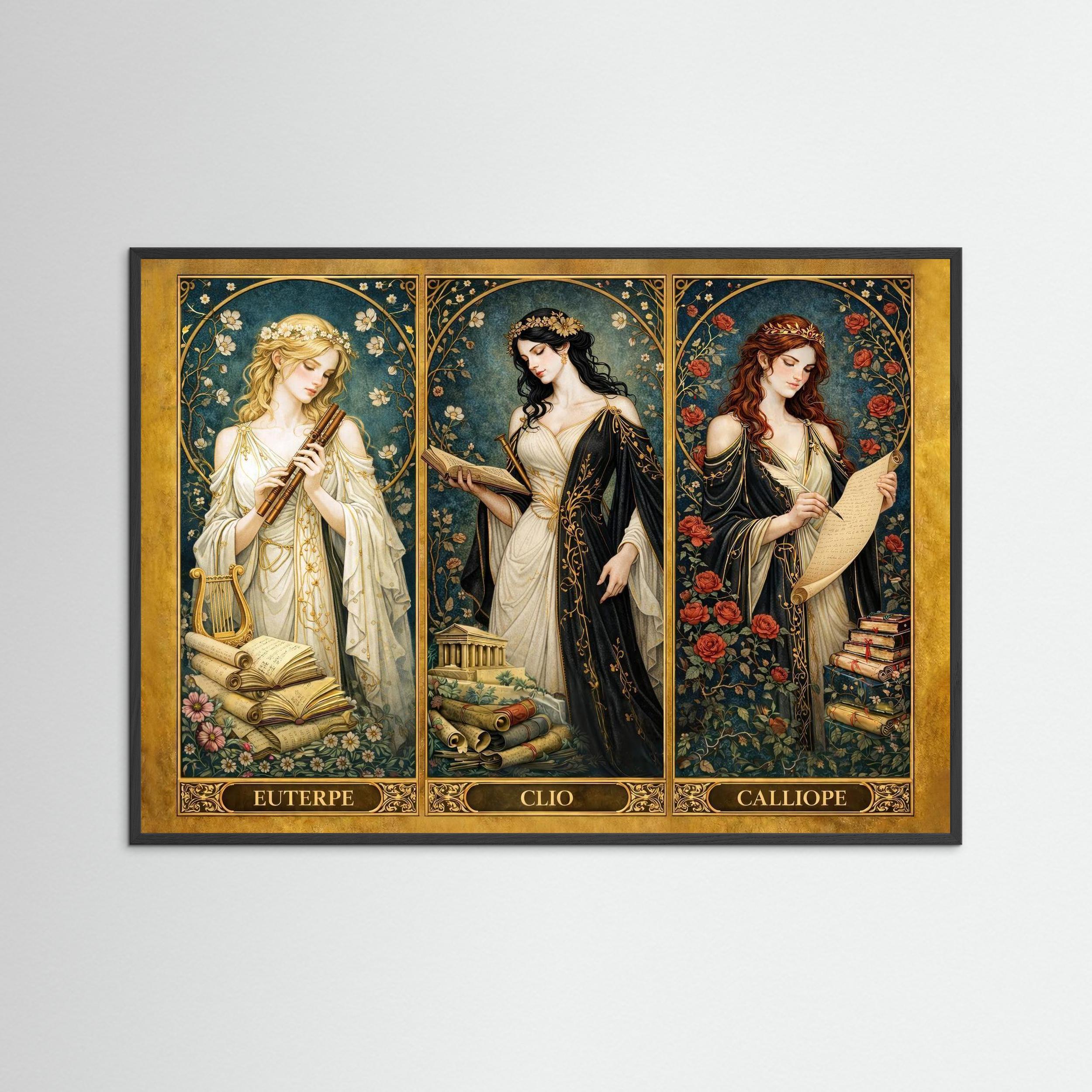 The Three Muses — Clio, Calliope & Euterpe | Framed Greek Mythology Wall Art | History, Poetry & Music | Timeless Classical Art Print