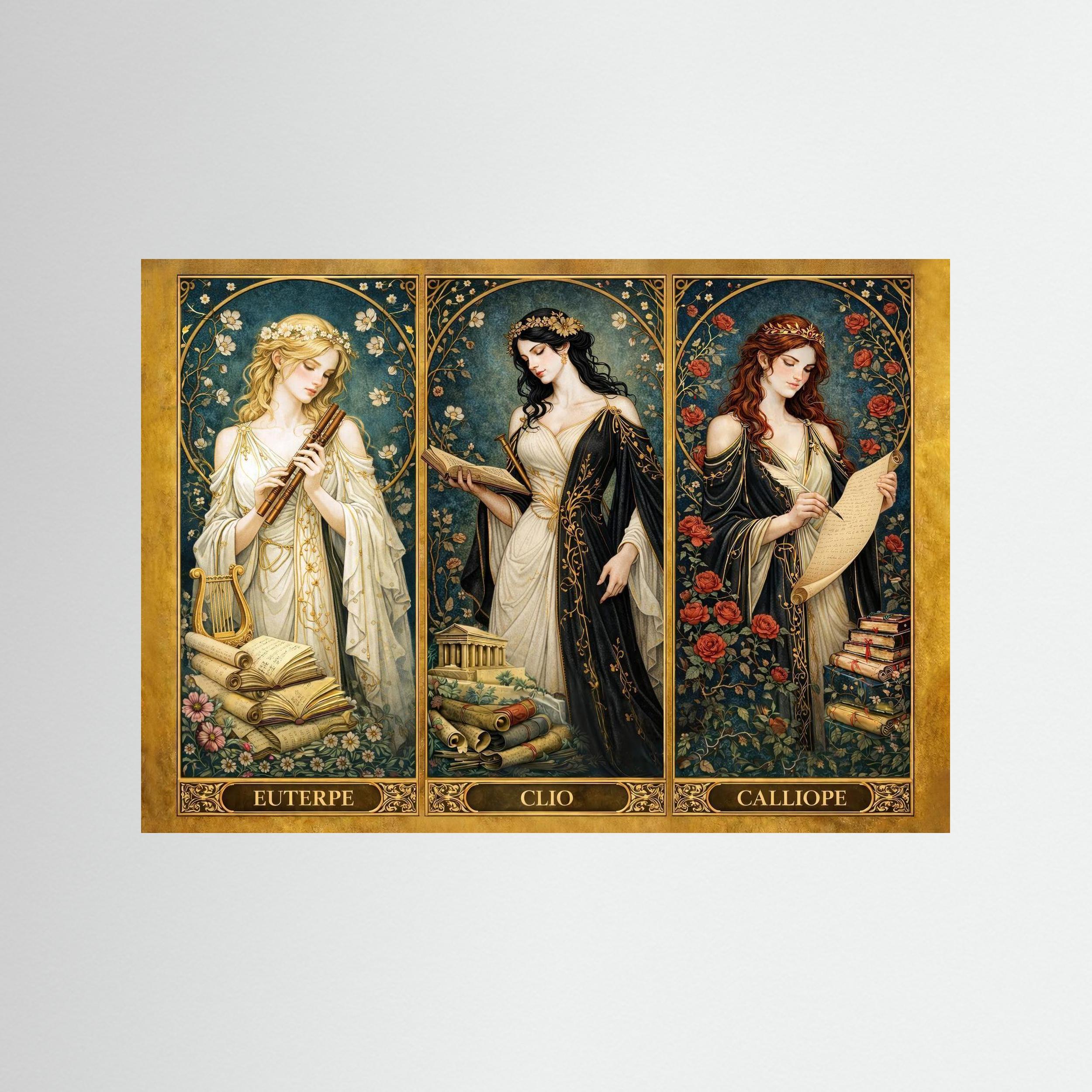 The Three Muses — Clio, Calliope & Euterpe | Framed Greek Mythology Wall Art | History, Poetry & Music | Timeless Classical Art Print