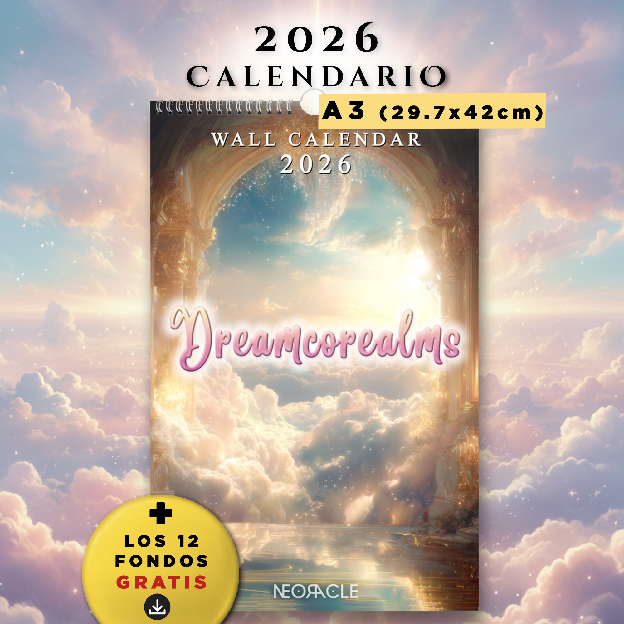 Calendario de pared 2026 (A3) • Dreamcorealms • Arte fantástico épico y luminoso